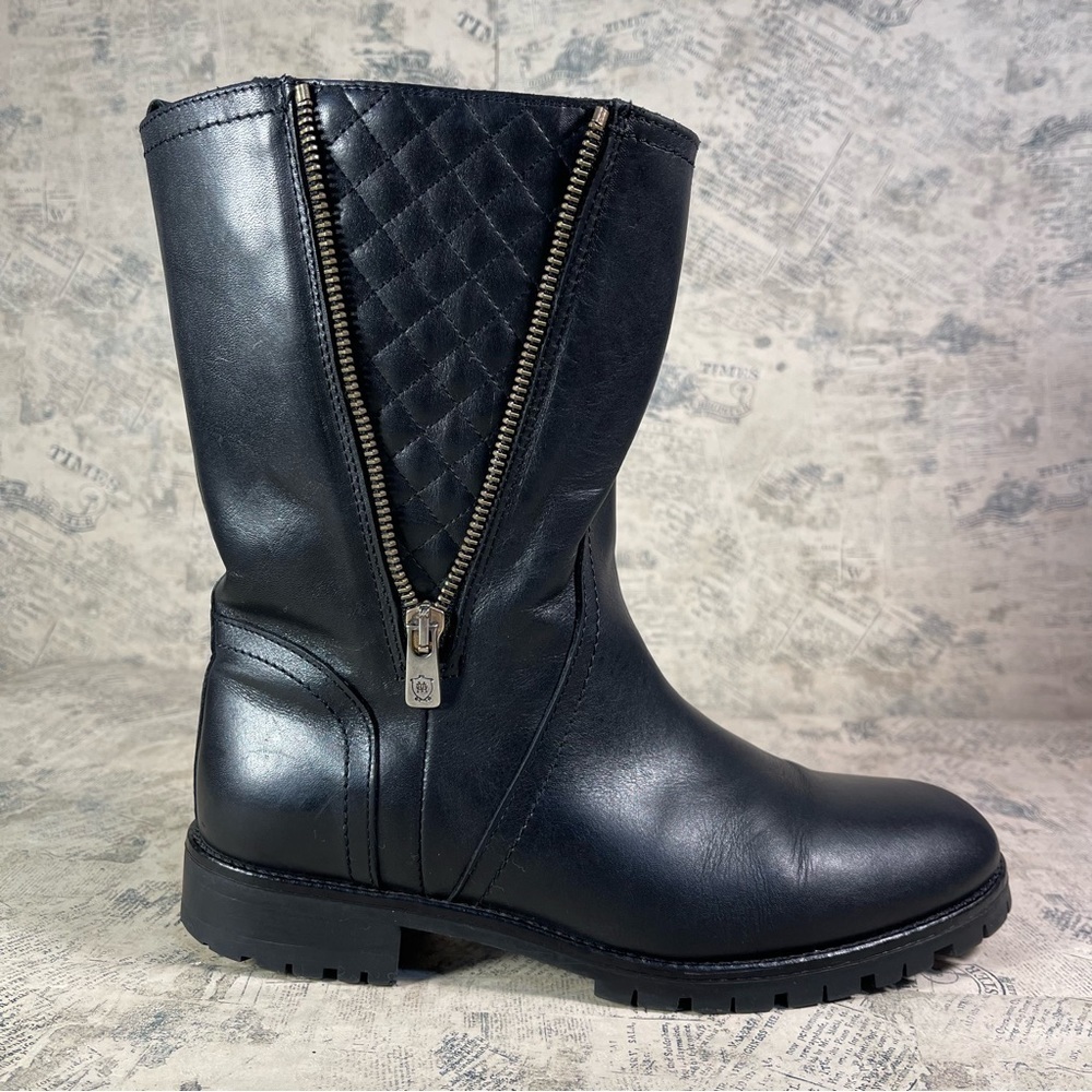 Massimo Dutti Leather Motorcycle Boots Black Moto Biker Buckle Ankle Boots